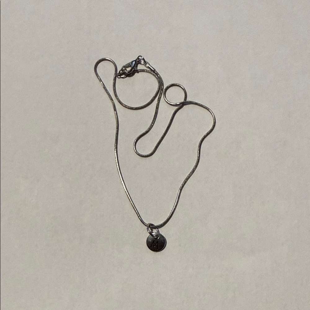 Silver -tone Minimal Disc Necklace - White Silver Tone